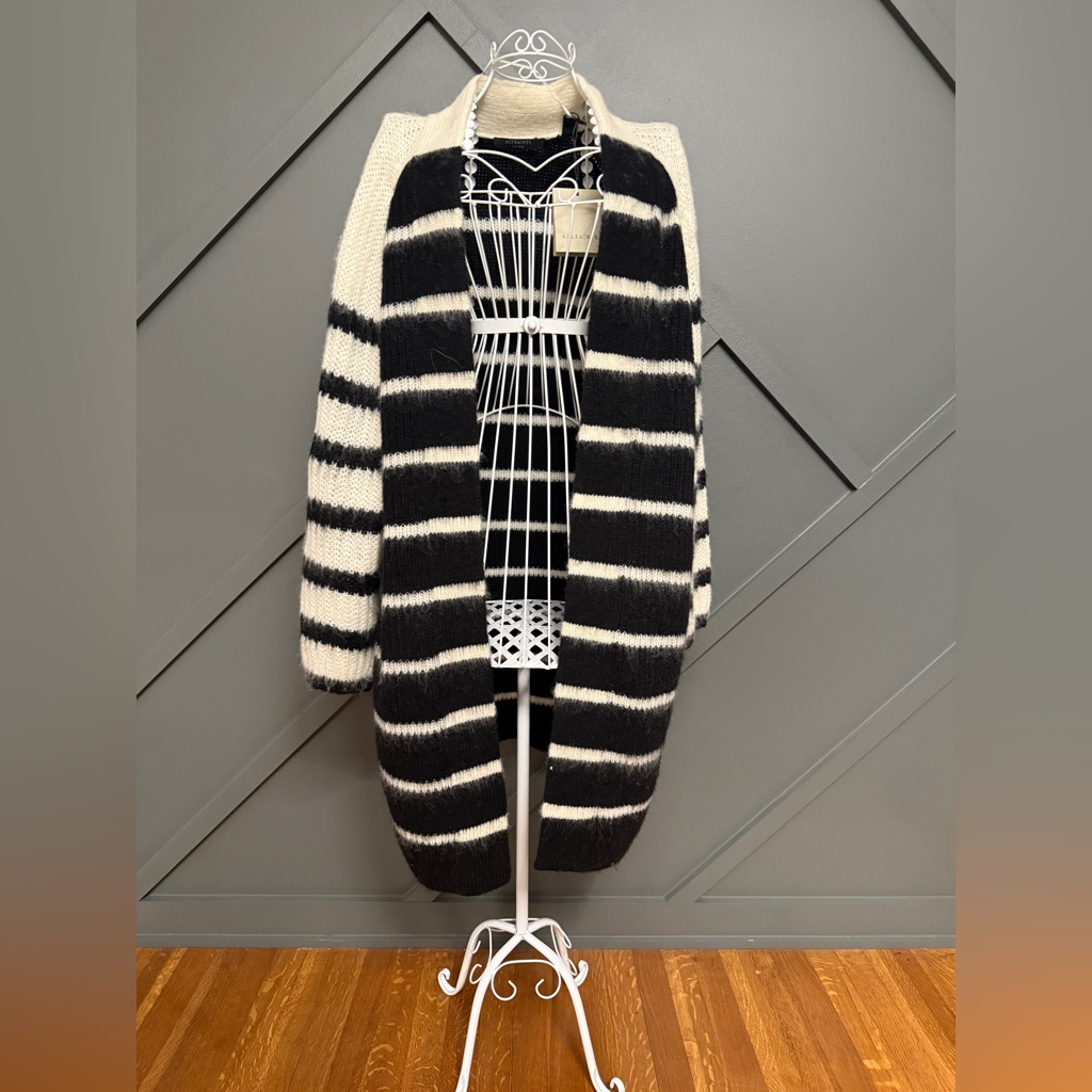 All Saints Women's Lou Cardigan Size Medium Long Black And White
